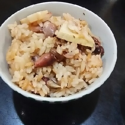 蛍烏賊と筍、春の美味しい炊き込みご飯になりました。